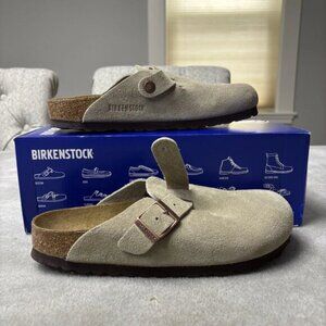 Birkenstock Boston Clog Suede Sandal Taupe